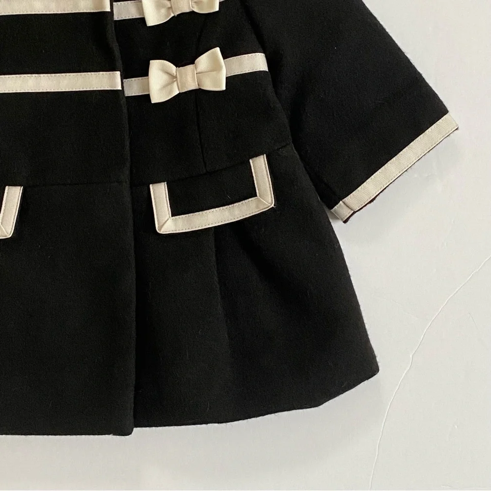 Janie and Jack Jacket Size 3 6 Months Black Winter Formal Dressy White Bows EUC